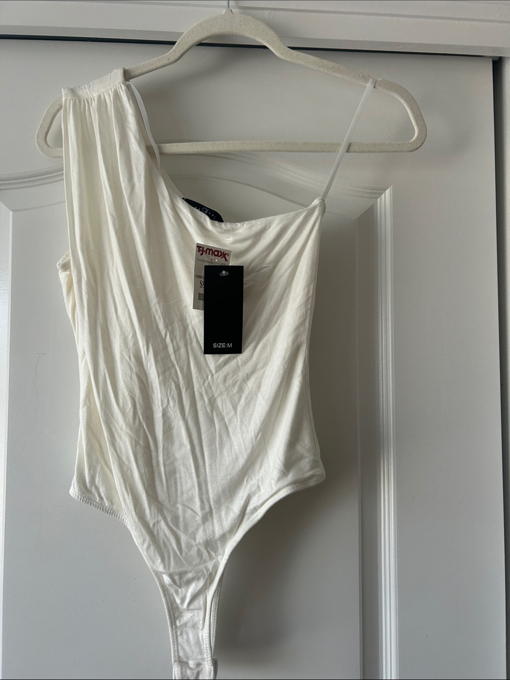 Asymmetrical One-Shoulder White Bodysuit - Size M
